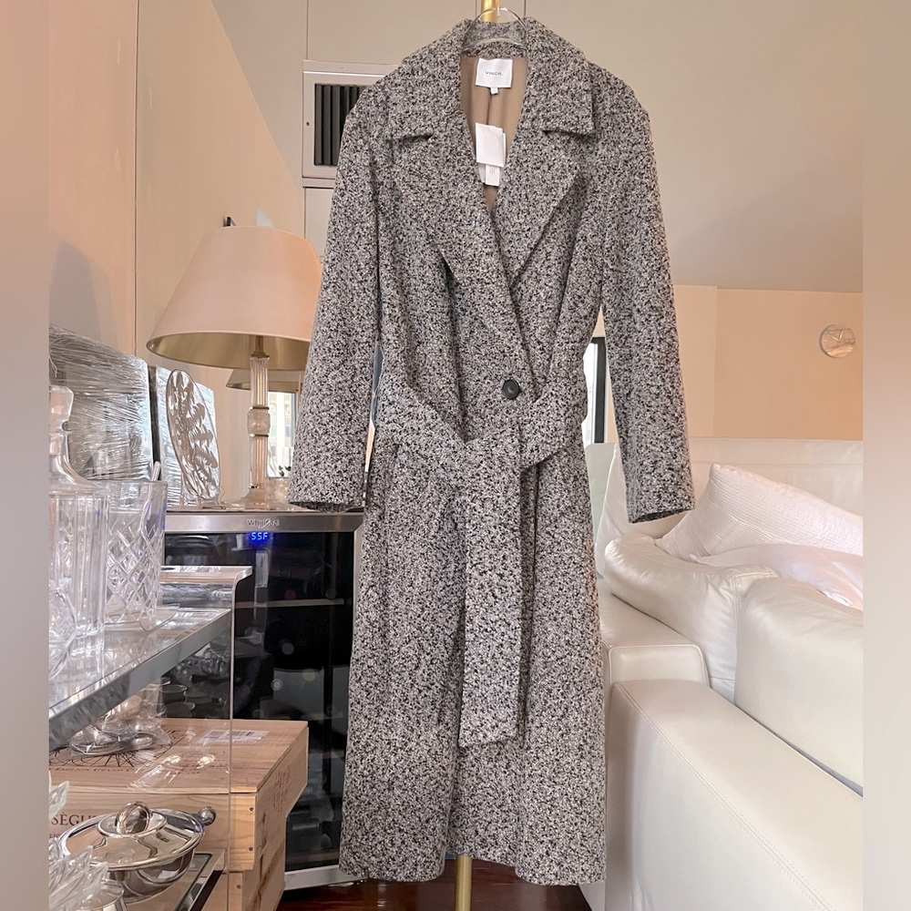 VINCE Wool-Blend Trench Coat S pebblestone